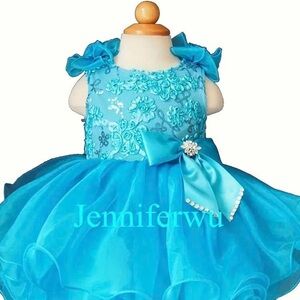 Blue Floral Kids pageant Dress